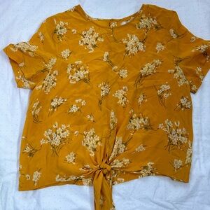 Madewell Mustard Floral Tie-Front Blouse